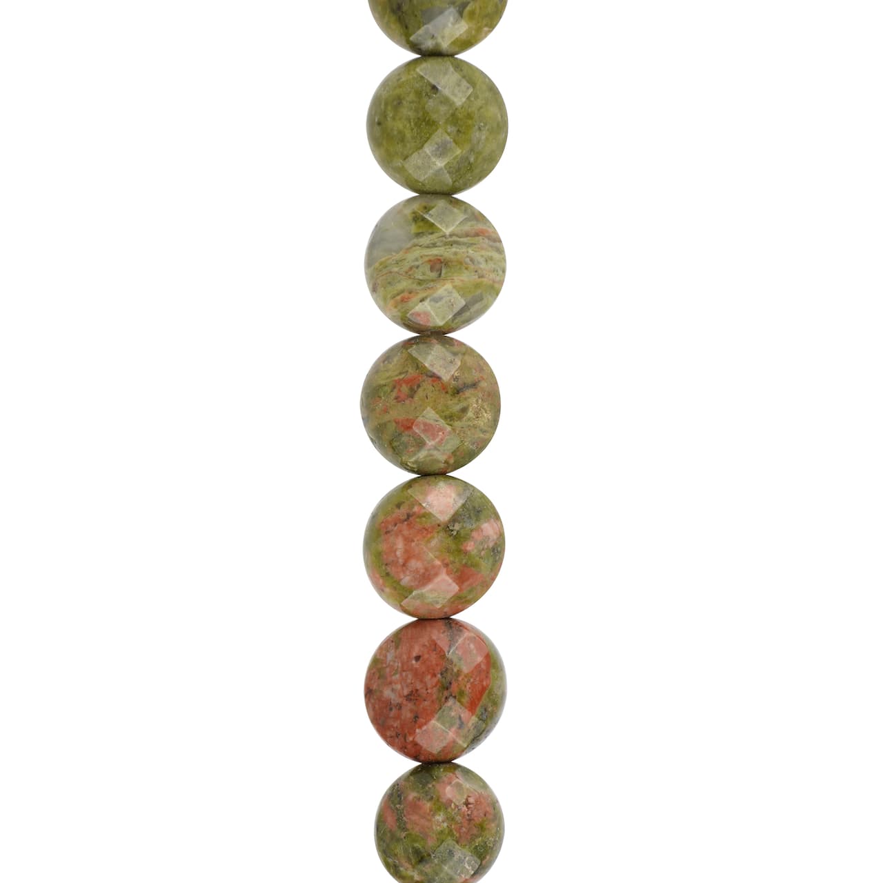 12 Pack: Green & Orange Unakite Faceted Coin Beads, 8mm by Bead Landing™
